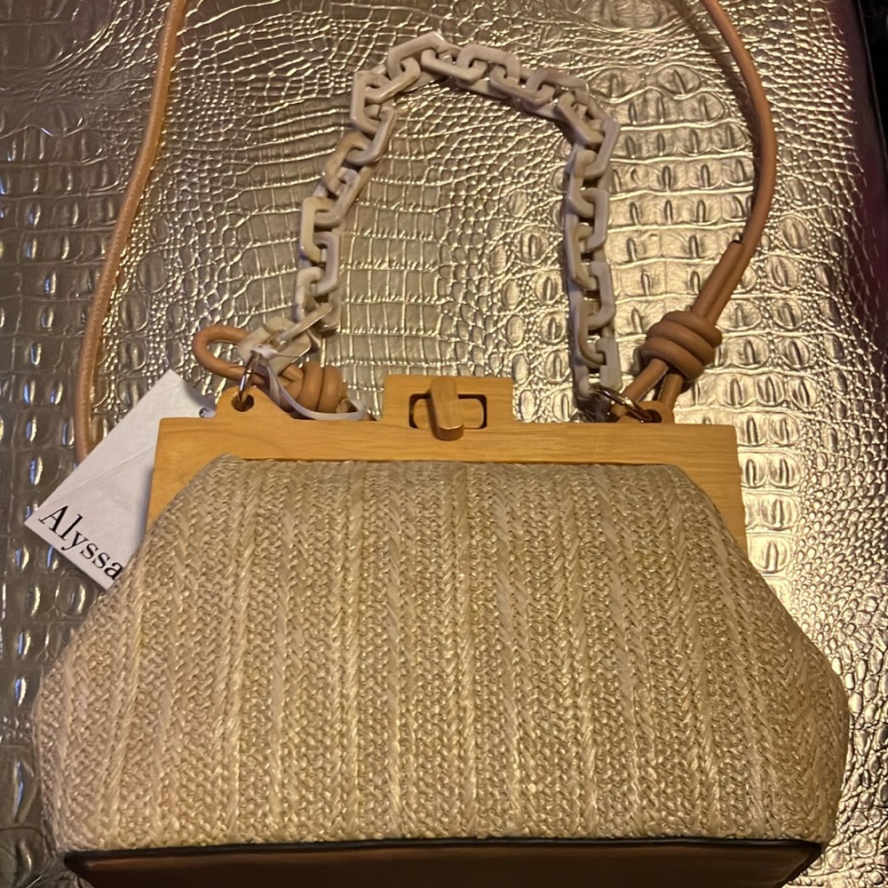 Cute purse with wood and plastic chain.